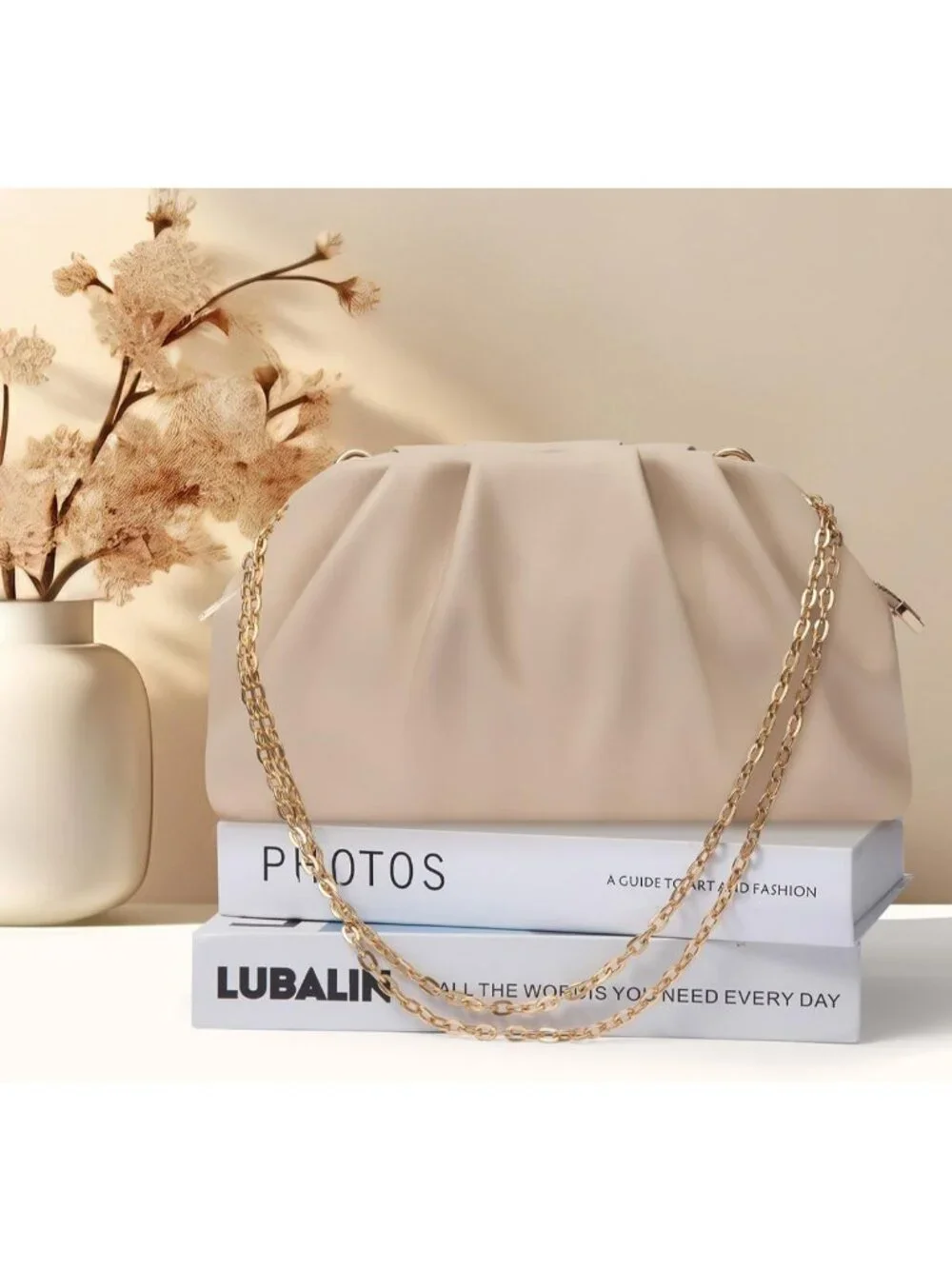 Women's Nude Soft Pleated Pu Clutch Purse Elegant Evening Wedding Bag
